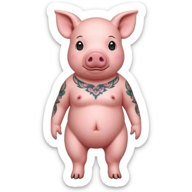 full body of pig having tattoo, front view sticker