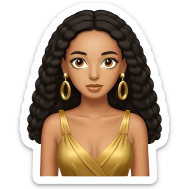 Solange brown eyes, black long hair, gold dress with earrings sticker