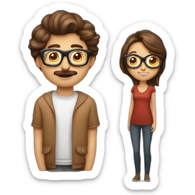 homme brun avec des lunettes et des yeux hazel et une femme brune avec yeux bruns qui s’aime  sticker