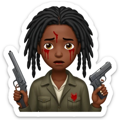 locs with black hair holding gun very darkskin crying blood sticker