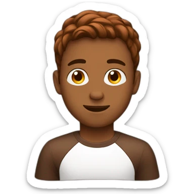 Young man behind a laptop hair chestnut color sticker