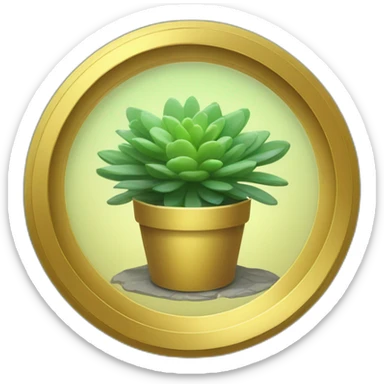 shrubbery in a circular shape behind a circular golden plate with a succulent inside it sticker