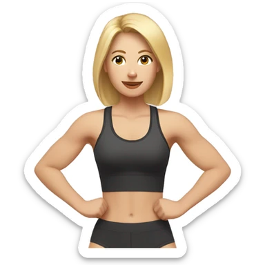a blonde woman with black eyes doing physical exercises sticker