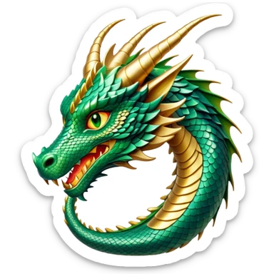 cinematic-noble-dragon-portrait-emoji,-poised-and-majestic,-with-a-sinuous,-elongated-body-covered-in-intricately-detailed,-shimmering-scales-in-hues-of-emerald-and-gold,-and-piercing,-fiery-eyes-that-reflect-ancient-wisdom; sticker