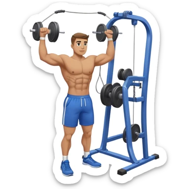 standing fit man with blue shorts cable-machine exercise sticker