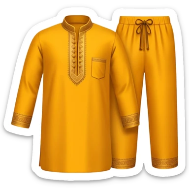 A 3D cartoon traditional kurta and pajama set folded neatly, soft warm tone, smooth fabric texture, Memoji-style look. sticker