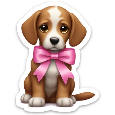 puppy with pink ribbon sticker
