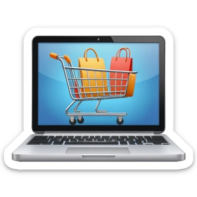 a laptop with a shopping cart on a white screen sticker