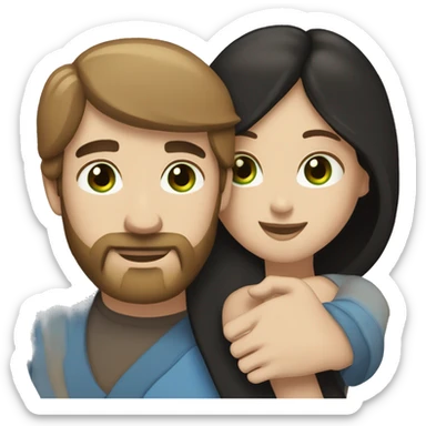 White man BROWN beard and blue eyes and BROWN hair hugging white woman with long straight black hair and green eyes sticker