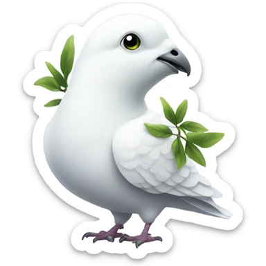 a white pigeon with a green twig in its beak sticker