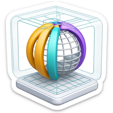 Create an emoji for 3D visualization and modeling. Show a 3D object with wireframe lines and a 3D modeling tool interface. Use modern, professional colors. Do not include any emojis or smiley faces. Make the background transparent. sticker