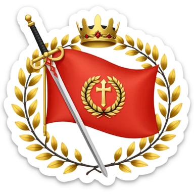 two red diagonal stripes black stripe flag with golden wreath and golden sword in center sticker