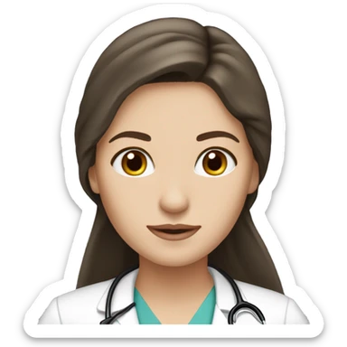 Pretty brunette long hair doctor, fairest skin, black eye color sticker