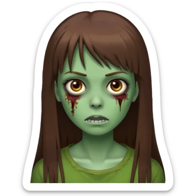 Zumbi feminino, de pele verde, cabelo marrom, longo, liso e castanho com franja reta sticker