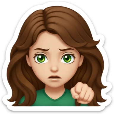 girl with green hazel eyes and brown long and waybe hair wanting to give me a punch sticker