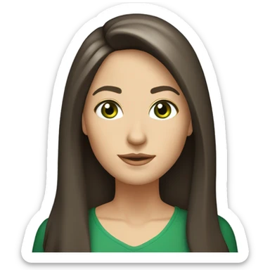 brunette medium build 42 year old teacher with green eyes, round face, white skin and long hair parted in the middle with curtain bangs sticker
