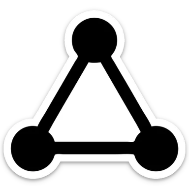 Minimalist vector logo, abstract network symbol, triangle shape pointing upwards, three circular nodes at the triangle vertices connected by thin straight lines, simple geometric forms, flat design, monochrome, no gradients, no shadows, clean tech style, modern system utility logo, high contrast, scalable SVG style, centered composition, white on dark background, minimal strokes, suitable for app icon and animation sticker