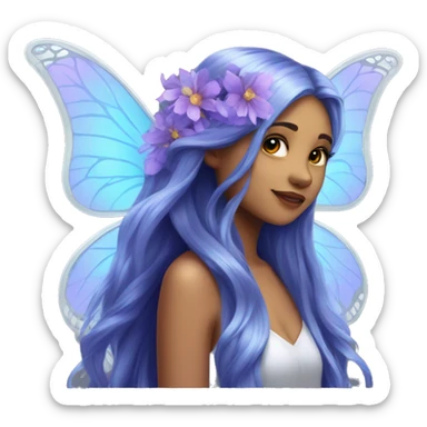 Beautiful, flower, fairy, blue, silver, purple, long hair, big butterfly wings sticker