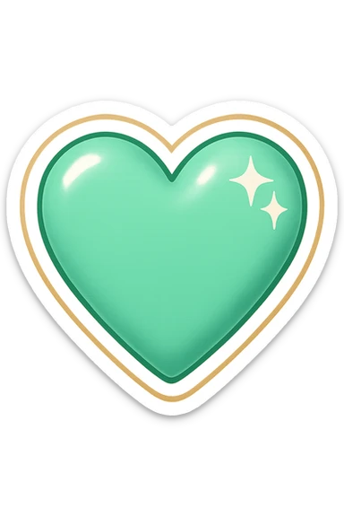 Add sparkles with a shine to the mint color heart, keep the background transparent. sticker