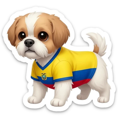 white and light brown shih zhu wearing a Ecuador soccer jersey v neck 2026 work cup sticker