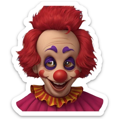 red-haired clown with a smile sticker