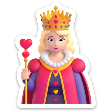 Queen of Hearts from Alice in Wonderland, classic look, crown and heart scepter sticker
