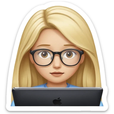 je voudrai un emoji d'une fille aux cheveux longs et blonds avec des lunettes entrain de faire de l'écran sticker