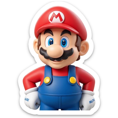 a worker in factoryA 3D-rendered head of a character inspired by Super Mario, facing slightly from front-left to right. The head should include his signature red cap with an ‘M’, large round nose, thick mustach sticker