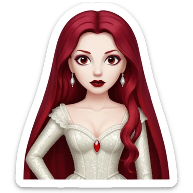 Bride of Dracula with long dark red hair, ivory sequin outfit sticker