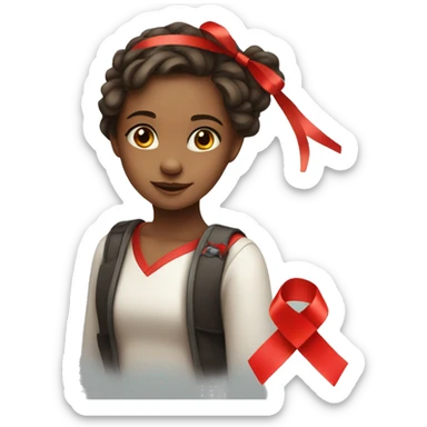 cute girl with a red ribbon on her head sticker