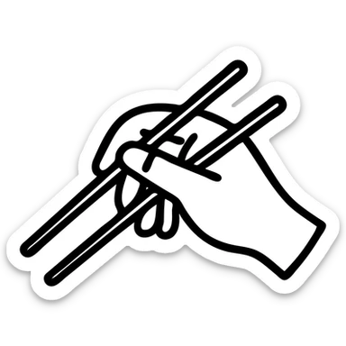 Color the hand to an Asian skin tone while keeping the black outlined icon style with no fill and transparent background. Maintain the outline style and transparent background as in the reference image. sticker