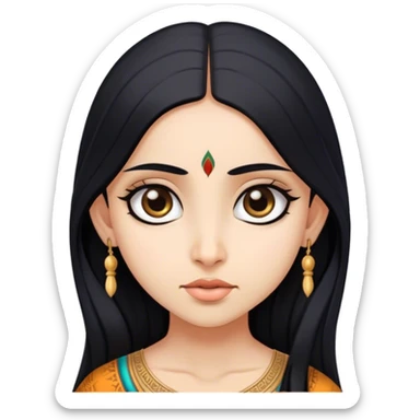 Brahmin indian girl who lives in america with fair skin, long black hair, and big eyes  sticker