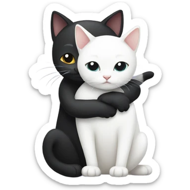 Black cat hugging white cat sticker