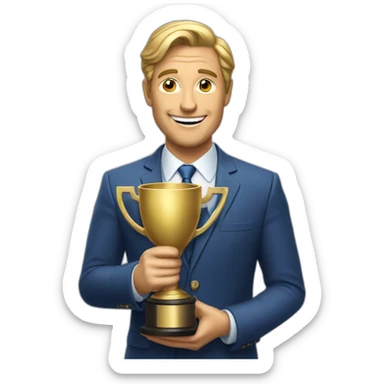 television game show host holding a trophy sticker