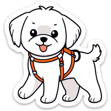 Maltese dog guiding a blind person with a guide harness  sticker