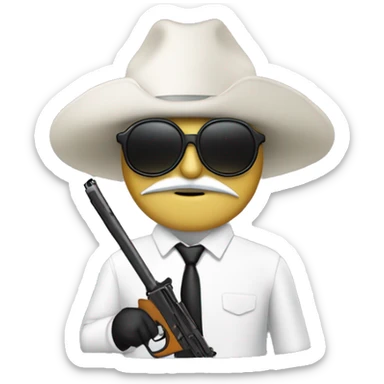 Conejito blanco con gafas negras y una pistola con forma de zanahoria sticker