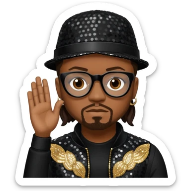 Apl.de.ap from Black Eyed Peas with dark brown hair, black sequin outfit  sticker