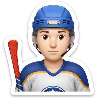 ice hockey player portrait, head and shoulders only, wearing hockey helmet with visor, team jersey collar, holding hockey stick near shoulder, focused competitive expression, 3D cartoon style, mobile game icon style, clean background, no text, no watermark

 sticker
