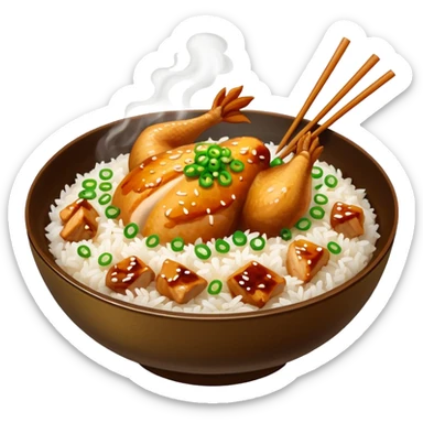 a rice bowl with chicken sticker