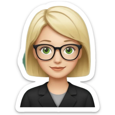 blonde teacher with short hair and green eyes and black glasses sticker