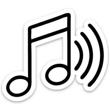black outlined icon of a music note with sound lines, representing audio sticker