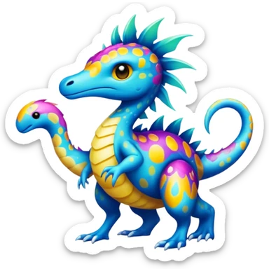 a colorful edgy cute vernid-fionbri-creature with splash patterns full body sticker