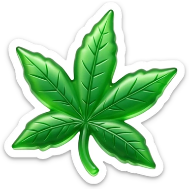 generate an emoji-style image of a gusher gummy shaped like a marijuana leaf sticker