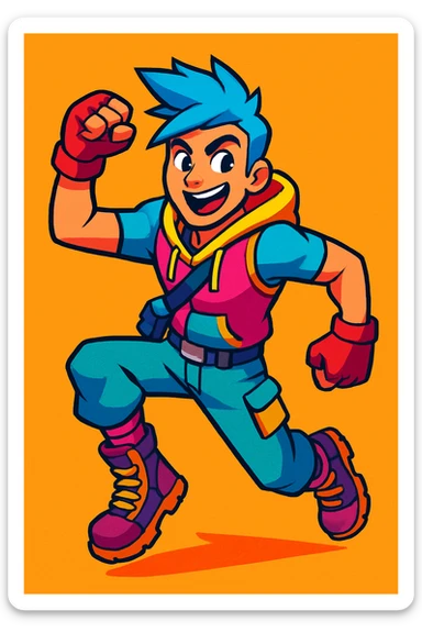 Fortnite character, vibrant cartoonish style, dynamic pose, colorful outfit, energetic expression sticker