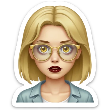 Zombie girl with dark blonde hair, blonde glasses and gold-colored square glasses
 sticker