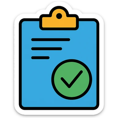 blue exam icon with a checkmark sticker