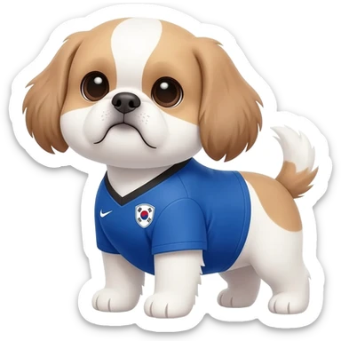 white and light brown shih zhu wearing a South Korea soccer jersey v neck 2026 work cup sticker