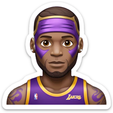 Lebron James as a half robot/cyborg AI but still keep lakers and friend;y sticker