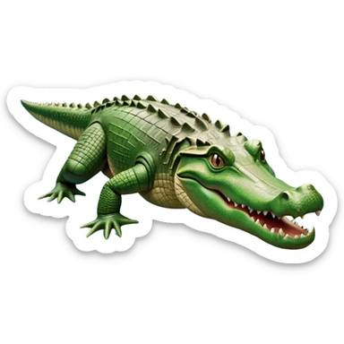 cinematic-crocodile-realistic-full-body-on all fours-emoji,-massive-scaled-body-partially-submerged-in-shallow-water,-head-tilted-dramatically,-rough-green-and-brown-hide-textured-with-deep-ridges,-simplified-yet-realistic-focused-features, head held high sticker