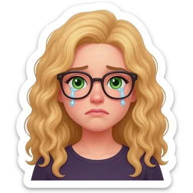 green crying woman with long curly blonde hair an glasses sticker